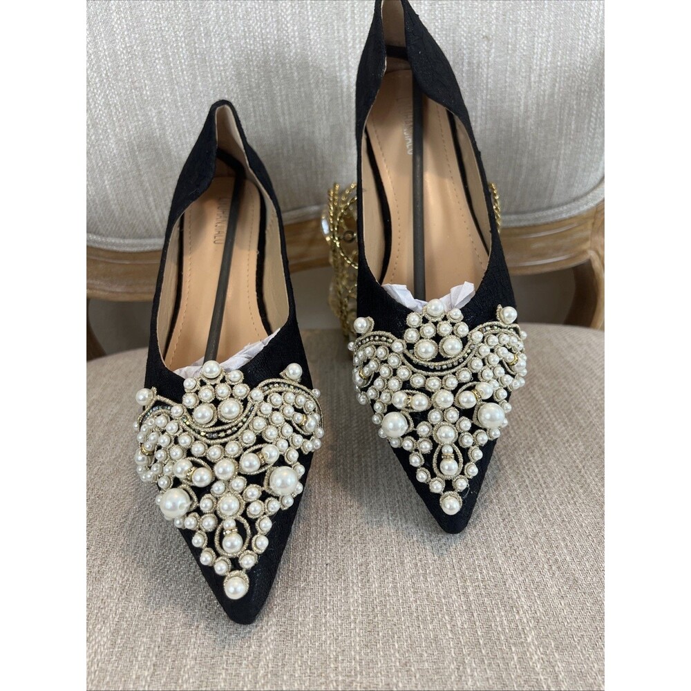 Wedding Shoes Lace Embroider Flats Ballerina Pointed Toe Pearl Beads pumps 12